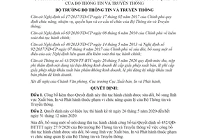 Quyết định 1040/QĐ-BTTTT 2020 công bố thủ tục hành chính lĩnh vực Xuất bản In và Phát hành