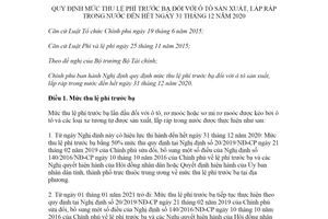 Nghị định 70/2020/NĐ-CP lệ phí trước bạ ô tô sản xuất lắp ráp trong nước đến hết  31 tháng 12 năm 2020