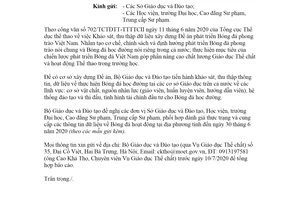 Công văn 2198/BGDĐT-GDTC 2020 thực trạng tổ chức dạy hoạt động Bóng đá trong trường học
