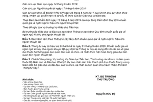 Thông tư 17/2020/TT-BGDĐT Quy định chuẩn quốc gia về ngôn ngữ kí hiệu cho người khuyết tật