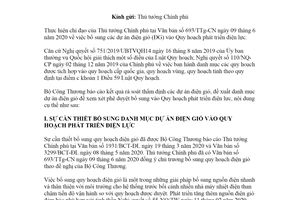 Công văn 4589/BCT-ĐL 2020 bổ sung quy hoạch điện gió đã được chấp thuận tại Văn bản 693/TTg-CN