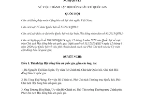 Nghị quyết 118/2020/QH14 thành lập Hội đồng bầu cử quốc gia