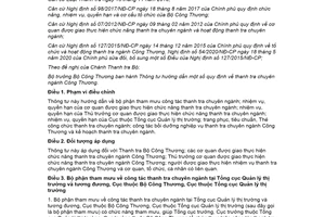 Thông tư 14/2020/TT-BCT hướng dẫn quy định thanh tra chuyên ngành Công thương