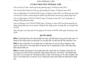 Quyết định 18/2020/QĐ-UBND Quy chế phối hợp đăng ký thế chấp quyền sử dụng đất tài sản Bạc Liêu