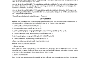 Quyết định 1122/QĐ-BTTTT 2020 biểu mẫu chỉ tiêu báo cáo phục vụ công tác quản lý chỉ đạo điều hành