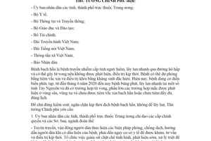 Công điện 862/CĐ-TTg 2020 tăng cường công tác phòng chống bệnh bạch hầu