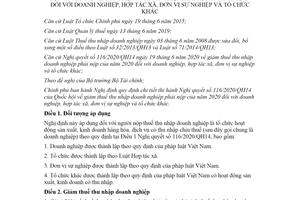 Nghị định 114/2020/NĐ-CP hướng dẫn Nghị quyết 116/2020/QH14 giảm thuế thu nhập doanh nghiệp