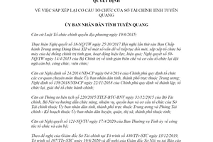 Quyết định 255/QĐ-UBND 2020 Thực hiện sắp xếp lại cơ cấu tổ chức Sở Tài chính Tuyên Quang