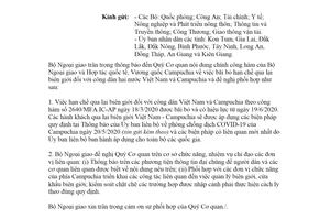 Công văn 2147/BNG-UBBG 2020 thông báo Campuchia bãi bỏ hạn chế xuất nhập cảnh với Việt Nam