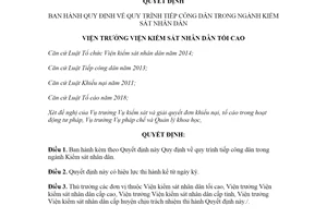 Quyết định 249/QĐ-VKSTC 2020 Quy định quy trình tiếp công dân trong ngành Kiểm sát nhân dân