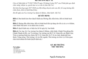 Quyết định 2957/QĐ-BYT 2020 hướng dẫn chẩn đoán điều trị bệnh bạch hầu