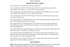 Quyết định 1570/QĐ-BTP 2020 Tình hình thi hành xử lý vi phạm hành chính tại Bộ Công Thương