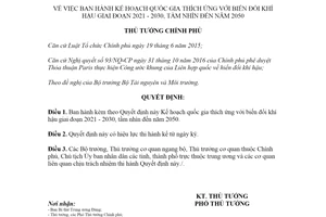 Quyết định 1055/QĐ-TTg 2020 Kế hoạch quốc gia thích ứng với biến đổi khí hậu 2021 2030