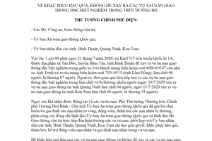 Công điện 949/CĐ-TTg 2020 khắc phục hậu quả tai nạn giao thông đặc biệt nghiêm trọng đường bộ
