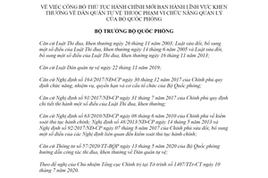 Quyết định 2258/QĐ-BQP 2020 công bố thủ tục hành chính lĩnh vực khen thưởng về Dân quân tự vệ