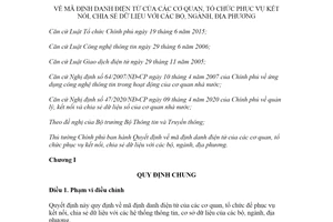 Quyết định 20/2020/QĐ-TTg mã định danh điện tử của các cơ quan tổ chức phục vụ kết nối chia sẻ dữ liệu