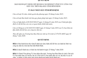 Quyết định 36/2020/QĐ-UBND Quy định chế độ báo cáo định kỳ công tác dân tộc Bình Định