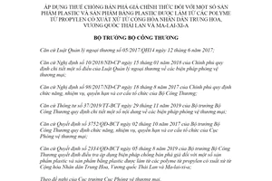 Quyết định 1900/QĐ-BCT 2020 áp dụng thuế chống bán phá giá đối với sản phẩm plastic