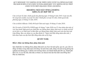Nghị quyết 185/2020/NQ-HĐND Quy định khu vực không được phép chăn nuôi Lâm Đồng