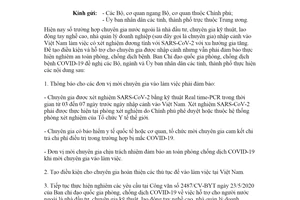 Công văn 3949/CV-BCĐ 2020 đảm bảo phòng chống dịch COVID-19 cho chuyên gia nhập cảnh Việt Nam làm việc