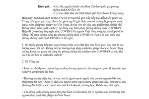 Công văn 3961/CV-BCĐ 2020 tăng cường công tác phòng chống dịch COVID-19