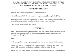 Quyết định 1109/QĐ-TTg 2020 phân công cơ quan chủ trì soạn thảo văn bản hướng dẫn luật