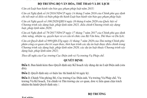 Quyết định 2096/QÐ-BVHTTDL 2020 Kế hoạch xây dựng dự án Luật Điện ảnh sửa đổi