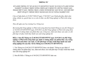 Thông tư 06/2018/TT-BNNPTNT sửa đổi Thông tư 48/2012/TT-BNNPTNT