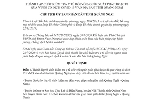 Quyết định 1074/QĐ-UBND 2020 thành lập chốt kiểm tra y tế người từ vùng Covid 19 Quảng Ngãi