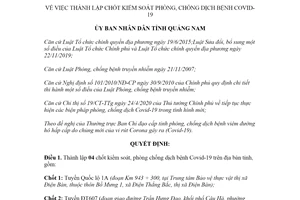 Quyết định 2013/QĐ-UBND 2020 thành lập chốt kiểm soát phòng chống dịch Covid 19 Quảng Nam