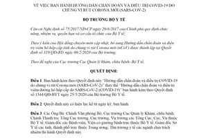 Quyết định 3351/QĐ-BYT 2020 Hướng dẫn chẩn đoán và điều trị COVID 19 do chủng vi rút Corona mới