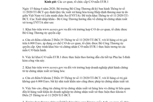 Công văn 0811/XNK-XXHH 2020 hướng dẫn về chứng từ chứng nhận xuất xứ trong EVFTA