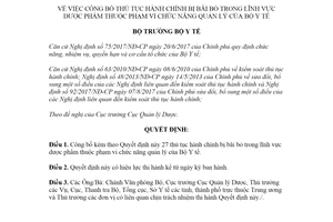 Quyết định 3248/QĐ-BYT 2020 công bố thủ tục hành chính lĩnh vực dược phẩm quản lý Bộ Y tế