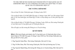 Quyết định 1160/QĐ-TTg 2020 phê duyệt Danh sách thành viên Ủy ban Quốc gia Chính phủ điện tử