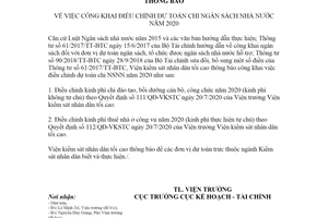 Thông báo 554/TB-VKSTC 2020 công khai điều chỉnh dự toán chi ngân sách nhà nước