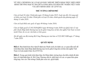 Quyết định 1175/QĐ-TTg 2020 chỉ định cơ quan đầu mối thực hiện Hiệp định thương mại EVFTA