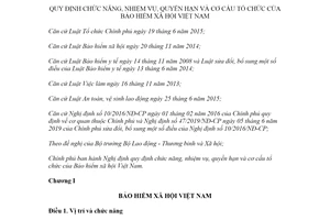 Nghị định 89/2020/NĐ-CP quy định chức năng nhiệm vụ quyền hạn và cơ cấu tổ chức của Bảo hiểm xã hội