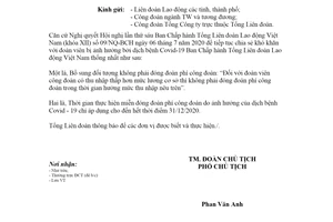 Công văn 771/TLĐ 2020 miễn đóng đoàn phí công đoàn