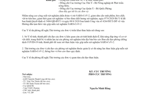 Công văn 689/DP-TC 2020 thực hiện Hướng dẫn tạm thời việc gộp mẫu xét nghiệm SARS-CoV-2