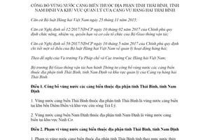 Thông tư 16/2020/TT-BGTVT công bố vùng nước cảng biển thuộc địa phận tỉnh Thái Bình Nam Định