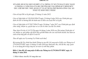 Thông tư 75/2020/TT-BTC sửa đổi Thông tư 279/2016/TT-BTC sử dụng phí vệ sinh thực phẩm