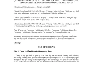 Thông tư 09/2021/TT-BGDĐT quản lý và tổ chức dạy học trực tuyến trong cơ sở giáo dục phổ thông