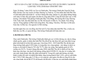 Thông báo 290/TB-VPCP 2020 kết luận Thủ tướng Chính phủ tại buổi làm việc với lãnh đạo Phú Thọ