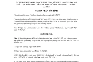 Quyết định 2615/QĐ-UBND 2020 kế hoạch thời gian năm học 2020 2021 giáo dục mầm non Hà Tĩnh