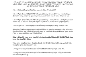 Thông tư 18/2020/TT-BGTVT công bố vùng nước cảng biển thuộc địa phận Thành phố Hồ Chí Minh