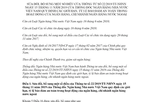 Thông tư 08/2020/TT-NHNN sửa đổi Thông tư 22/2019/TT-NHNN tỷ lệ bảo đảm an toàn của ngân hàng