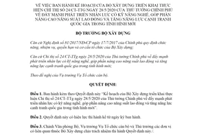 Quyết định 1100/QĐ-BXD 2020 Kế hoạch thực hiện Chỉ thị 24/CT-TTg phát triển nhân lực có kỹ năng