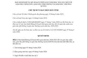 Quyết định 1872/QĐ-UBND 2020 kế hoạch thời gian năm học 2020 2021 giáo dục mầm non Đắk Lắk