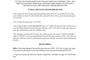 Quyết định 3635/QĐ-UBND 2020 kế hoạch thời gian năm học 2020 2021 giáo dục mầm non Hà Nội
