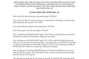 Quyết định 35/2020/QĐ-UBND thực hiện Nghị quyết 09/2020/NQ-HĐND tỉnh Long An